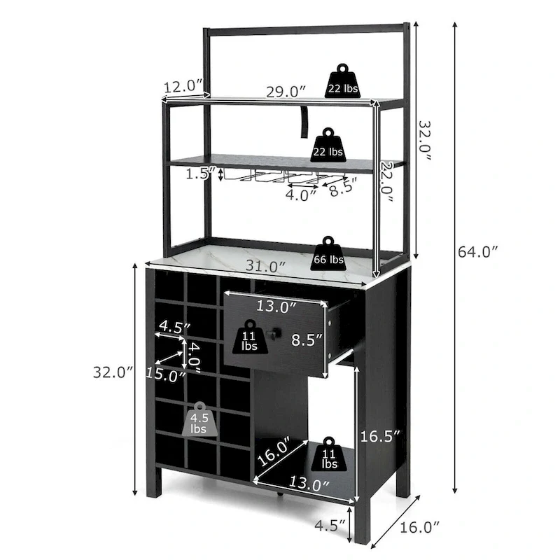 Kitchen Baker's Rack with Wine Rack and Glass Holder