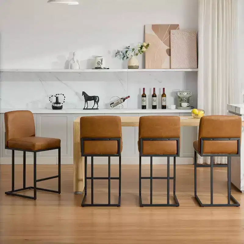Counter Height Bar Stools with Back, Set of 1 Upholstered Leather Barstool, 24 Inch Seat Height for Kitchen Island, Breakfast Nook, or Cafe