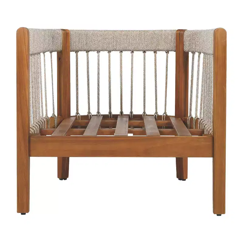 TUYOHW Patio Accent Chairs with Handwoven Rope Frame,1-Piece,Upholstered Outdoor Armchair Acacia Club Chair for Backyard&Garden,400lbs Capacity