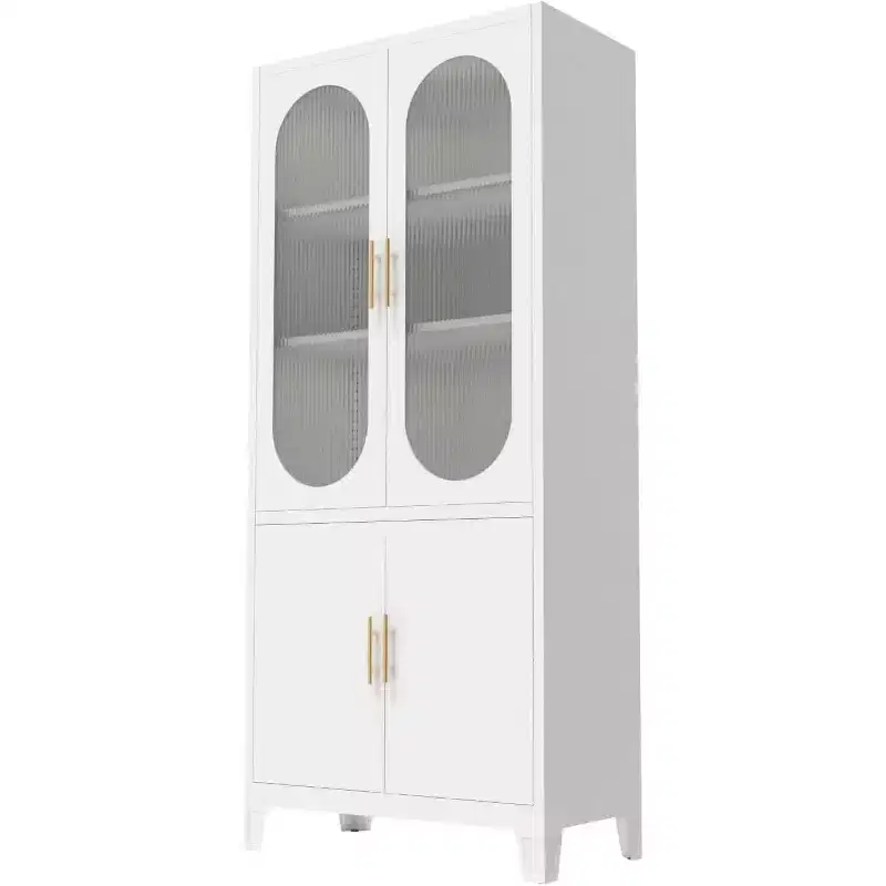 Modern Pantry Cabinet with Fluted Glass Doors, 71