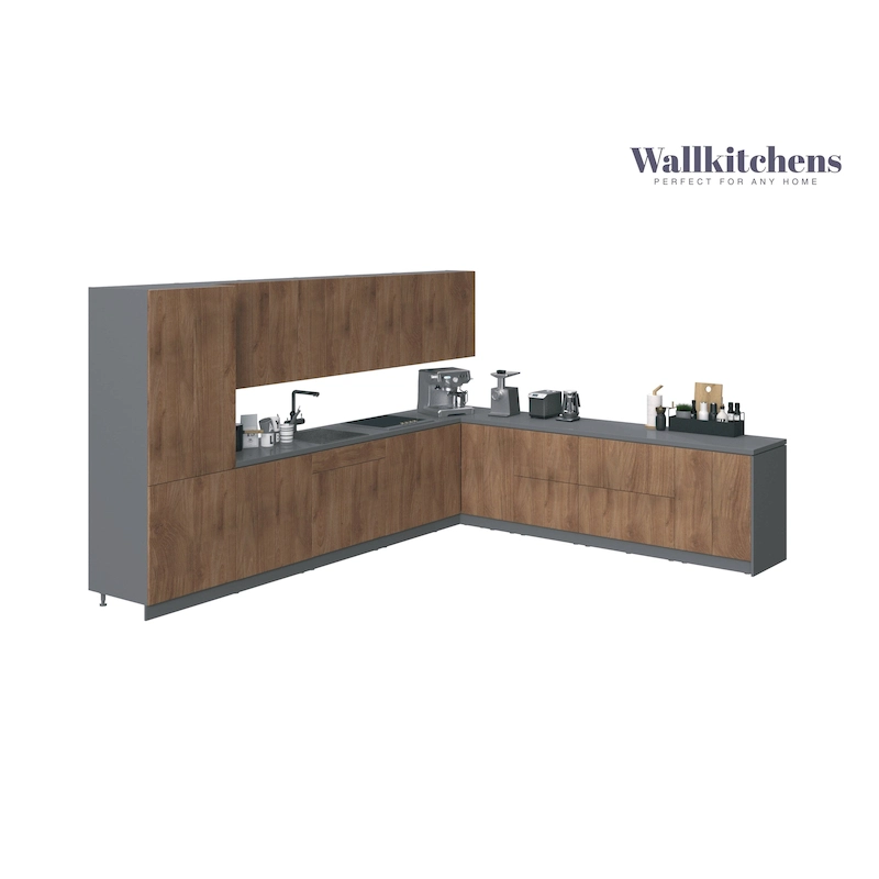 Kitchen Regal Collection Natural Teak & Black Color Base Size 13Ft Wide - 156x127