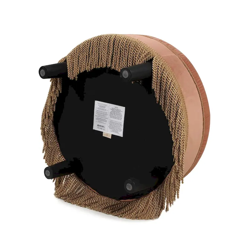 Velvet Round Accent Ottoman with Tassel Fringe, Vintage Tufted, Single Seat
