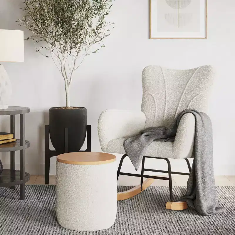 Rocking Chair Teddy Fabric Upholstered Chair Ergonomic Modern Rocker