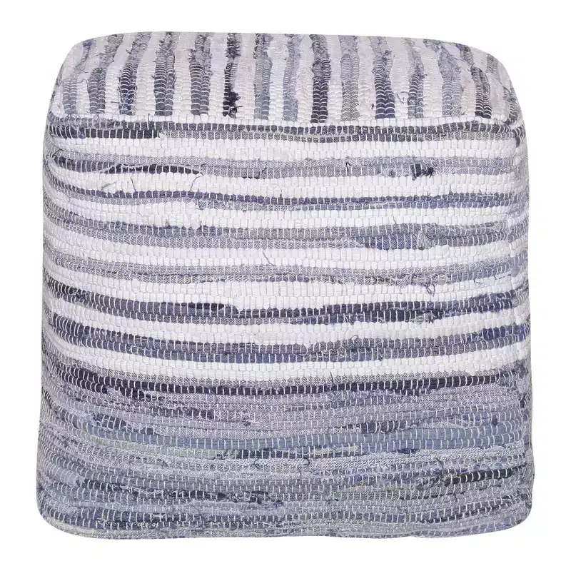 18 Blue Cotton Cube Striped Pouf Ottoman