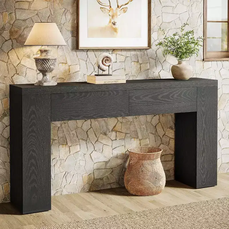 Lantine 63-Inch Wooden Console Table with 2 Hidden Drawers, Farmhouse Sofa Table for Living Room, Hallway, Entrance, Foyer, Easy Assembly
