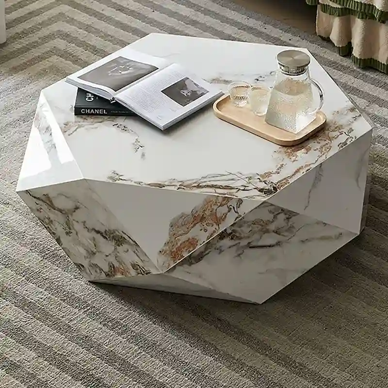 Modern White Faux Marble Coffee Table - 43.3