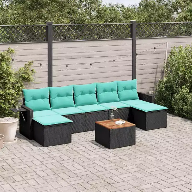 vidaXL 8 Piece Garden Sofa Set with Cushions Black Poly Rattan