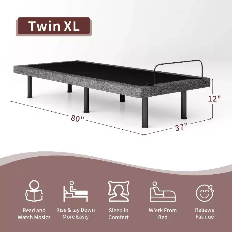 Adjustable Bed Frame, Electric Base with Wireless Remote, Head & Foot Lift, Zero Gravity, Anti-Snore, Sturdy Metal & Wood, 3 Heights