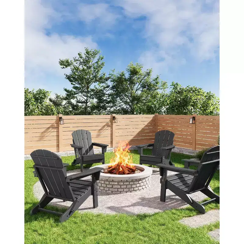 Folding Adirondack Chairs with Ergonomic Extended Backrest, Weather-Resistant HDPE Fire Pit Chairs, Outdoor Lounger for Patio, Garden & Lawn