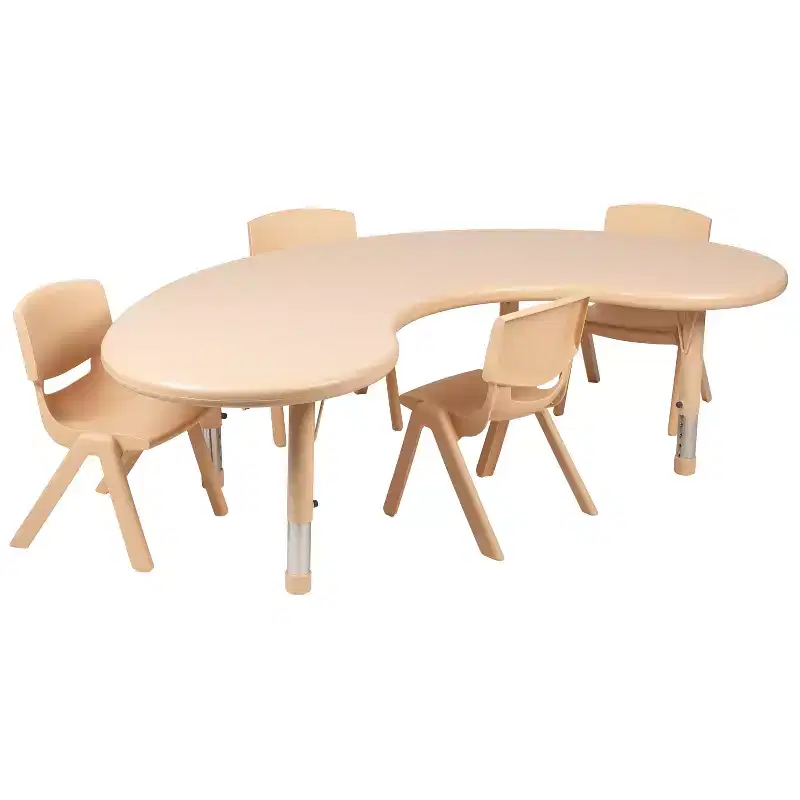 Flash Furniture 35W x 65L Half-Moon Plastic Height Adjustable Activity Table Set with 4 Chairs