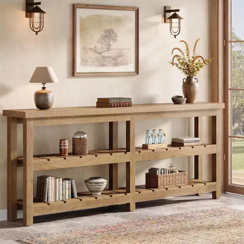 Tribesigns 70.86 Extra Long Console Table, Farmhouse 3-Tier Entryway Table, Wood Sofa Table Behind Couch for Living Room, Hallway, Foyer