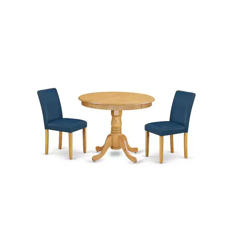Oak 55 Piece Rounded 36 Inch Dinette Table And Two Parson Chair