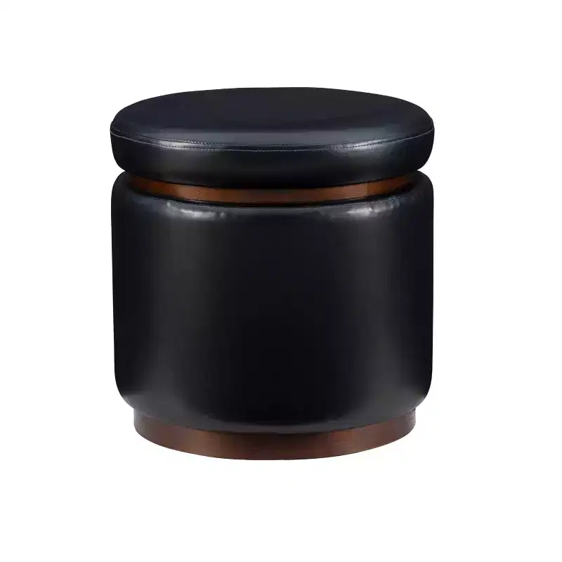 Round Storage Ottoman with Faux Leather Upholstery