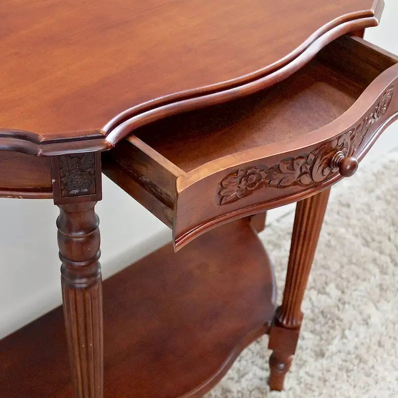 Mozi Hand-Carved Solid Wood Half-Moon Console Table – Boho Entryway Accent Table