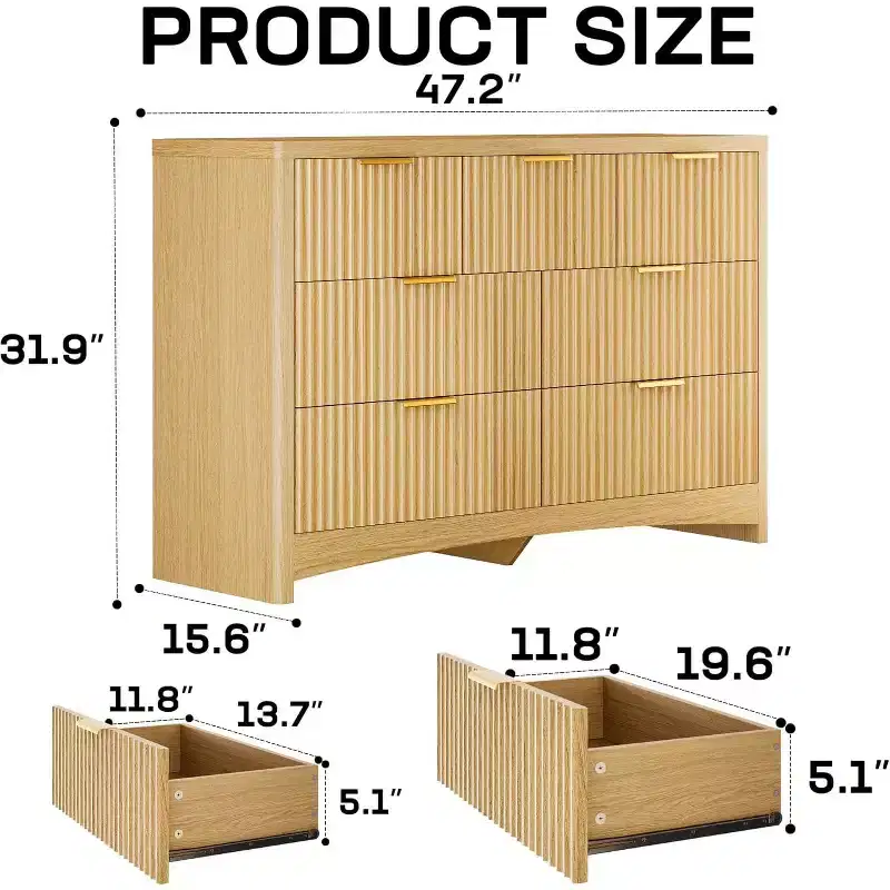 7 Drawer Wooden Dresser with Smooth-Glide Drawers, Modern Storage Solution for Bedrooms, Living Rooms, and Hallways