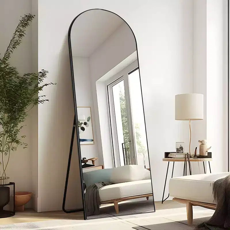 PexFix 25 in W x 63 in H Oversized Arch Wood Full Length Black Wall Mounted Standing Mirror Floor Mirror