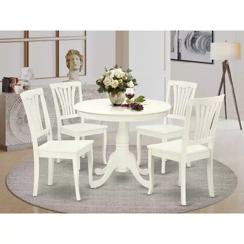 HomeStock ANAV5 Round Kitchen Dinette Set Linen White