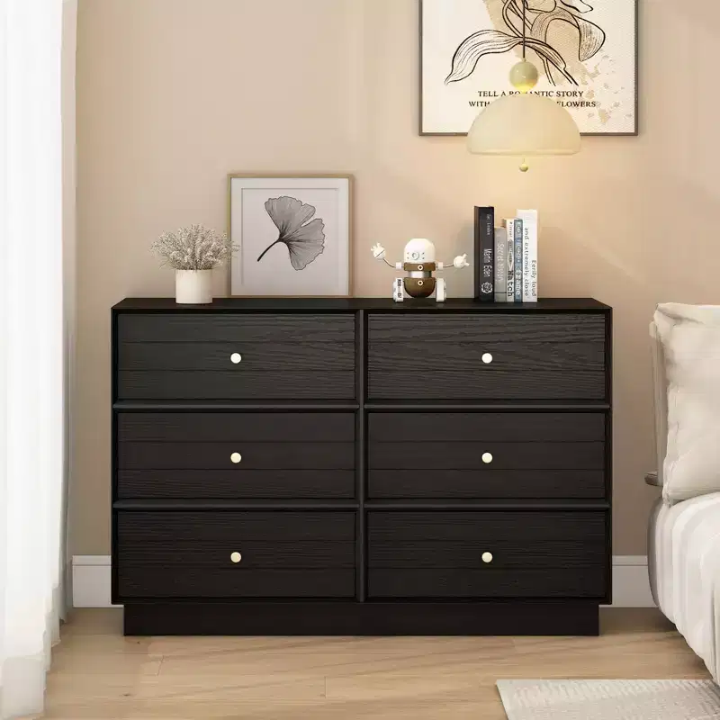 Modern 6 Drawer Dresser with Crystal Knobs & Painted Strip, for Bedroom, Living Room, Hallway, Closet