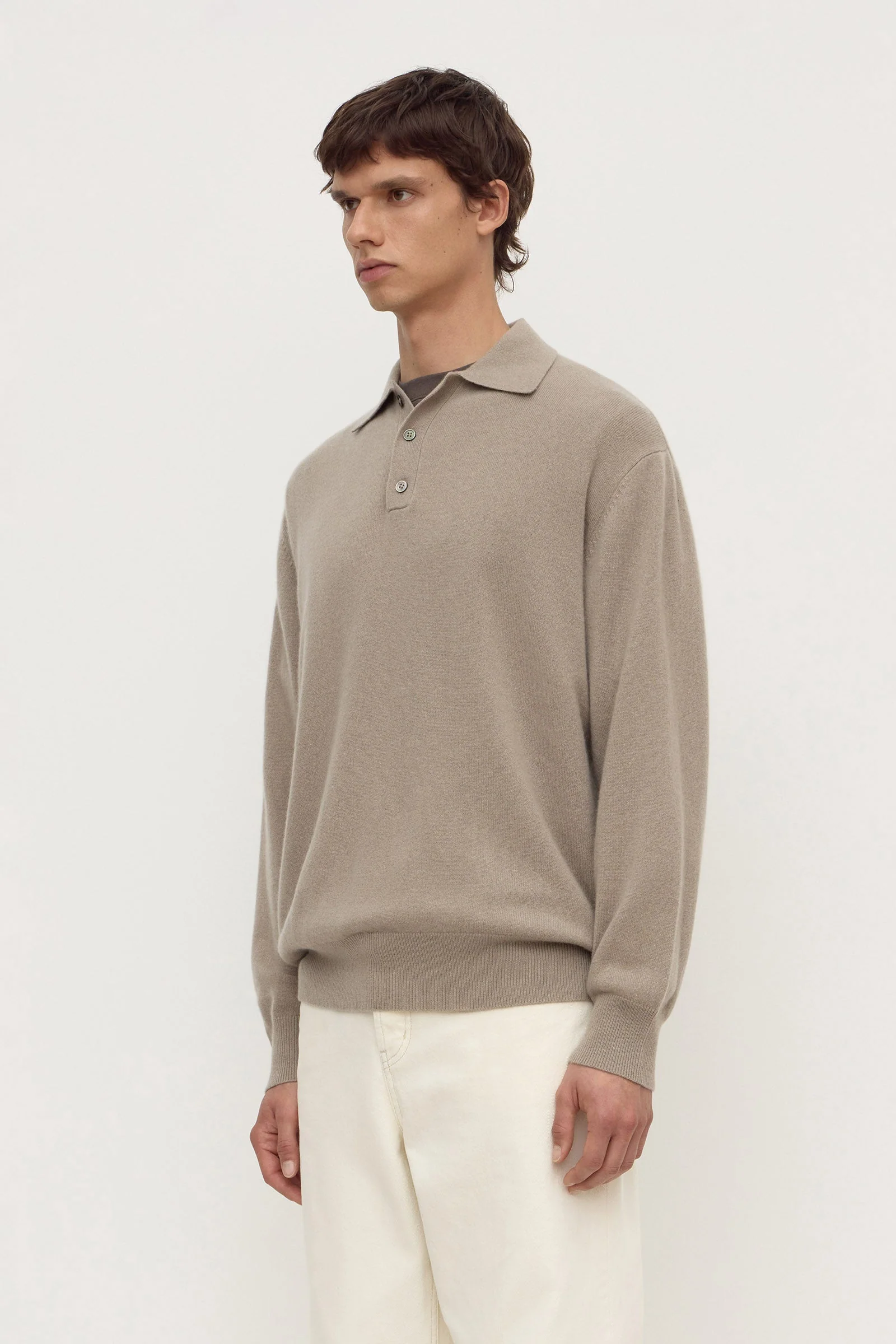 Ash Grey Cashmere Polo Knit