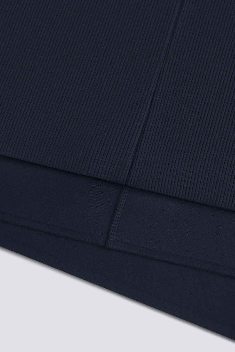 Waffle-Knit Buttonless Polo – Navy
