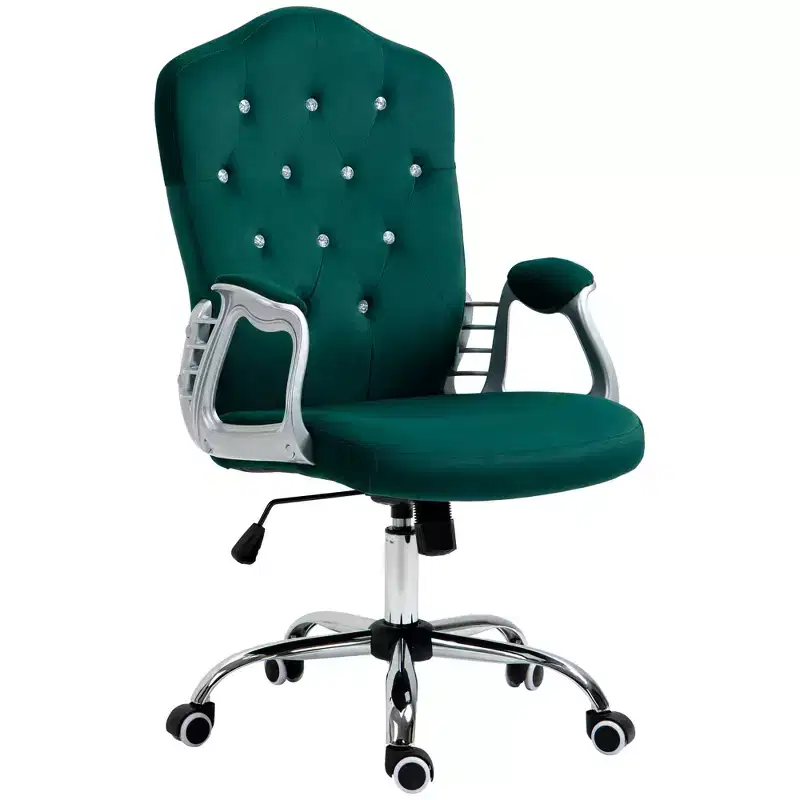 Vinsetto Home Office Chair, Velvet Computer Chair, Button Tufted Desk Chair with Swivel Wheels, Adjustable Height, and Tilt Function