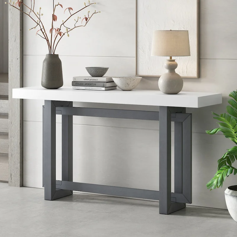 Console Table with Industrial-inspired Concrete Wood Top