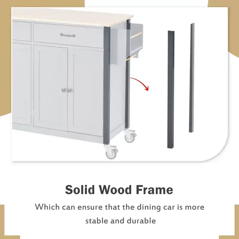 Whisen Modern Wood Kitchen Island with Spice Rack and Drawers