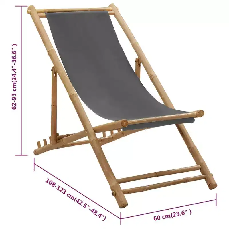 vidaXL Sun Lounger Bamboo Medium Collapsible Folding Sun Lounger