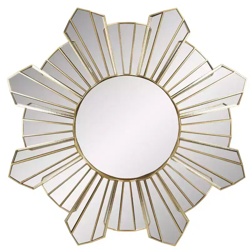 Northlight 25 Shiny Gold Sunburst Wave Glass Round Wall Mirror