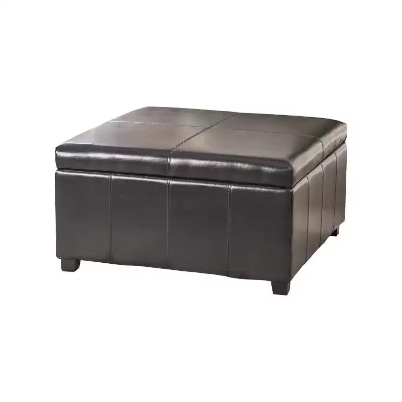 Forrester Bonded Leather Square Storage Ottoman Espresso - Christopher Knight Home: Upholstered with Hidden Compartment