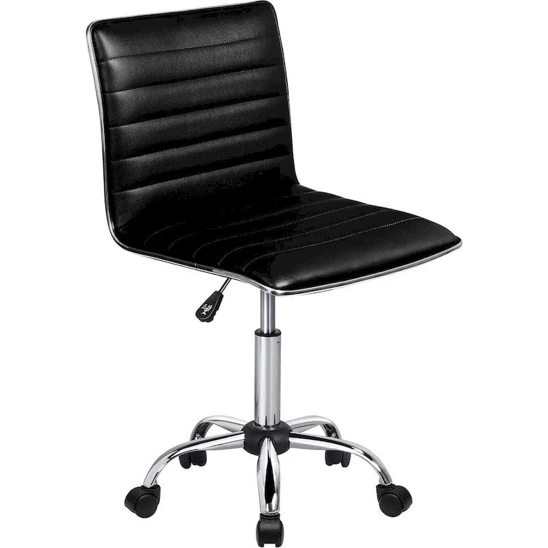 Adjustable Home Office Chair, Mid-Back Armless Ribbed Swivel Task Chair, Vanity Chair for Small Space, Livingroom Make-up