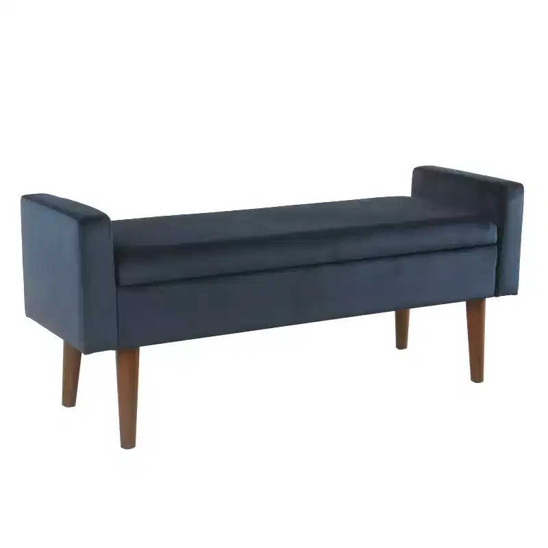 Velvet Storage Bench with Hinged Lid, Mid-Century Modern Style, 250 lb Capacity