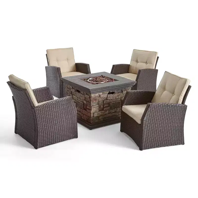 Christopher Knight Home Malvern Outdoor Wicker 5 Piece Club Chair and Fire Pit Set with Cushions