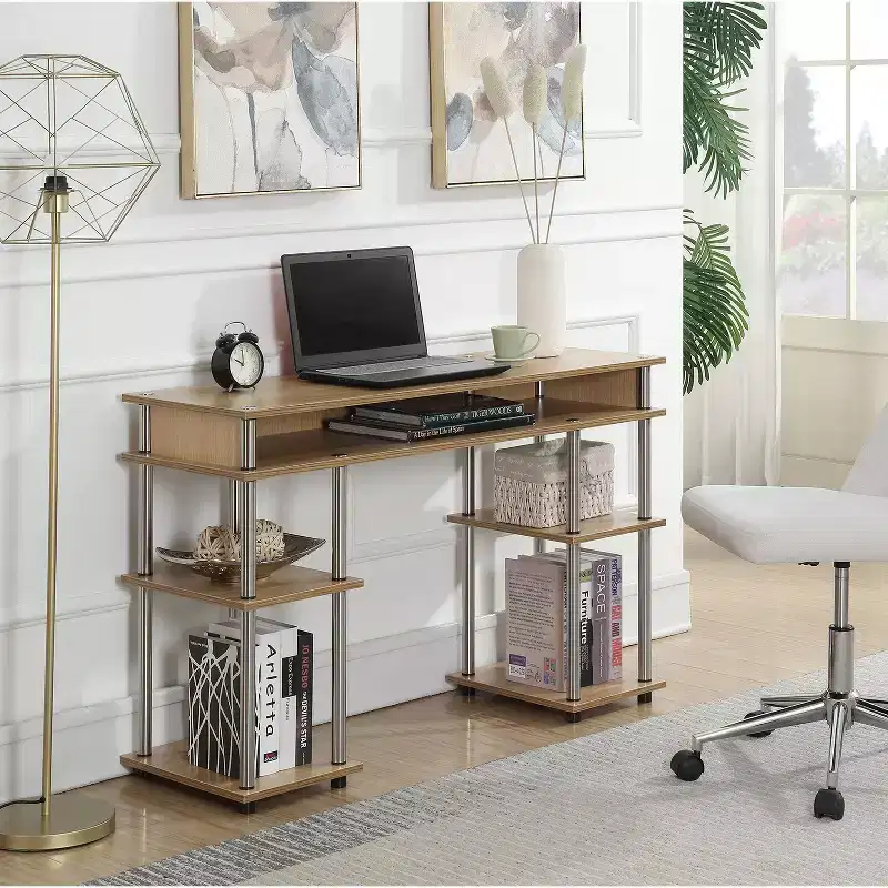 HomeStock 29 in.H Brown Color Acacia Wood Computer Desks with File Drawer