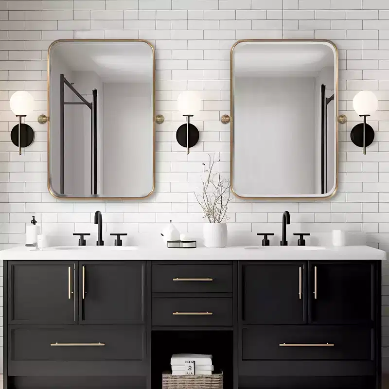 Dovelina Rectangular Metal Frame Pivot Decorative Wall Mirror with Rounded Corners (Set of 2)