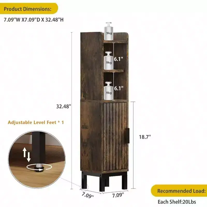 Small Bathroom Storage Cabinet Corner Floor Narrow Toilet Paper Cabinet with Door and Shelves Bathroom