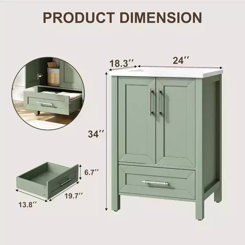 30 Freestanding Wood Bathroom Vanity with Sink, Soft-Closing Door & Metal Handle. Modern Storage for Small Spaces, Natural Wood
