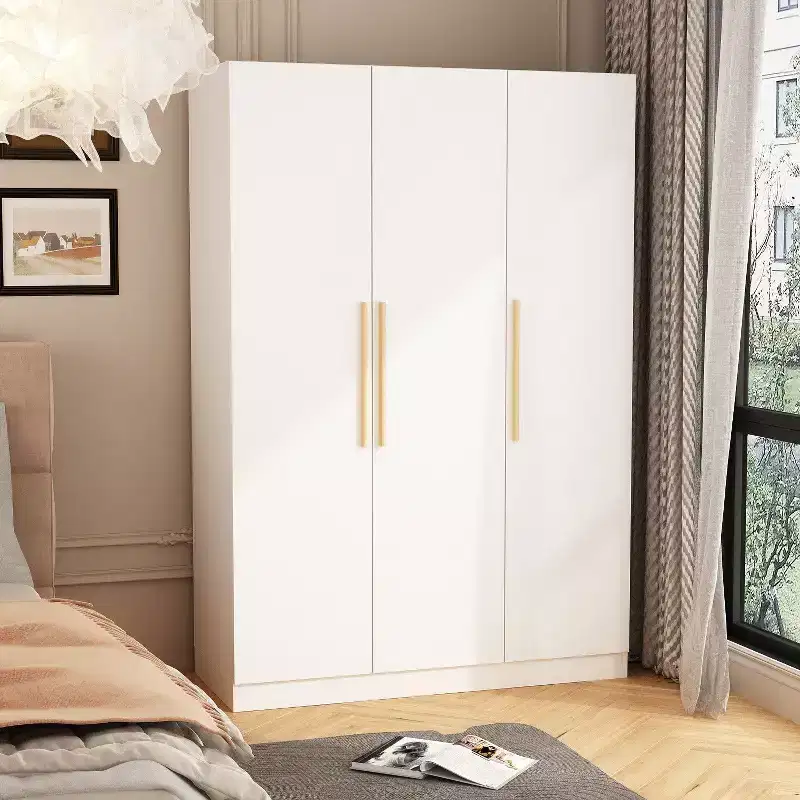 3-Door Freestanding Wooden Wardrobe with Hanging Rod, Shelves & Drawer