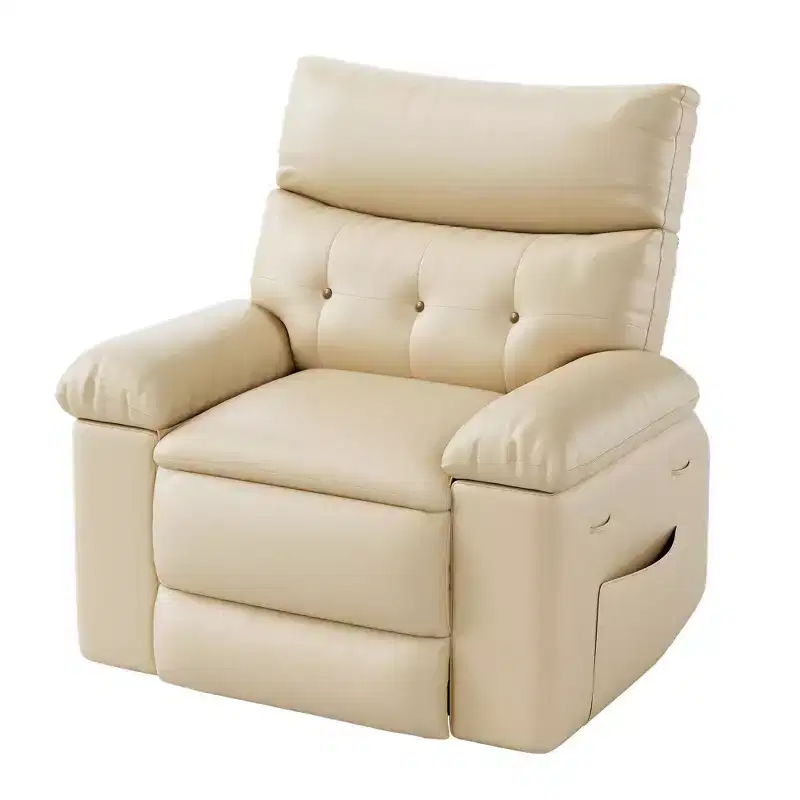 Recliner Chair for Adults, PU Leather Electric Rocker Recliner, 270 Degree Swivel Chair with Side Pocket, Modern Massage Sofa for Living Room Bedroom