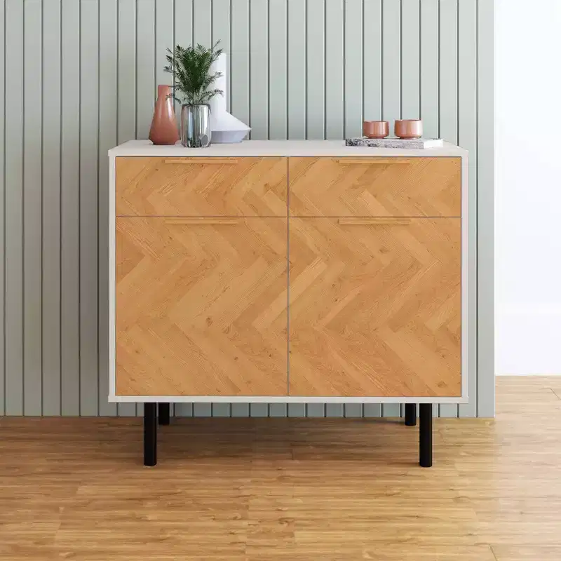 Manhattan Comfort Liam Mid - Century Modern 4 Shelf Sideboard White/Wood