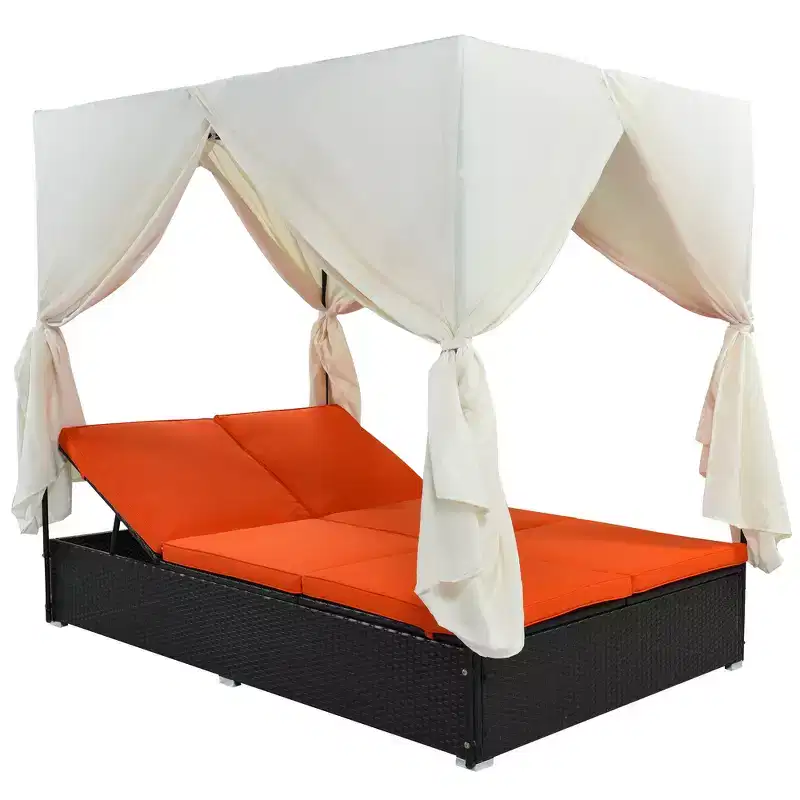 Whisen Patio Wicker Sunbed Daybed with Cushions & Adjustable Seats