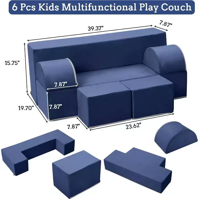 Modular Kids Couch for Toddlers and Kids Foam Play Sofa Set with Detachable Cushions Convertible Soft Couch for Bedroom or Playroom
