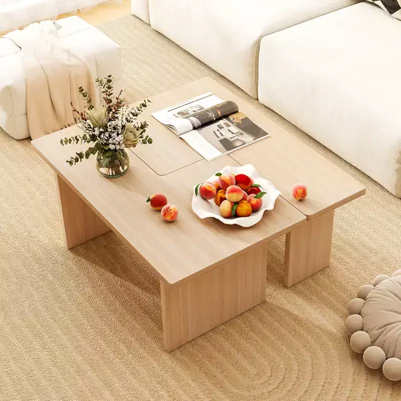 Costway Modular Coffee Table Set of 2 L Shaped Center Tables for Home Office Apartment Natural