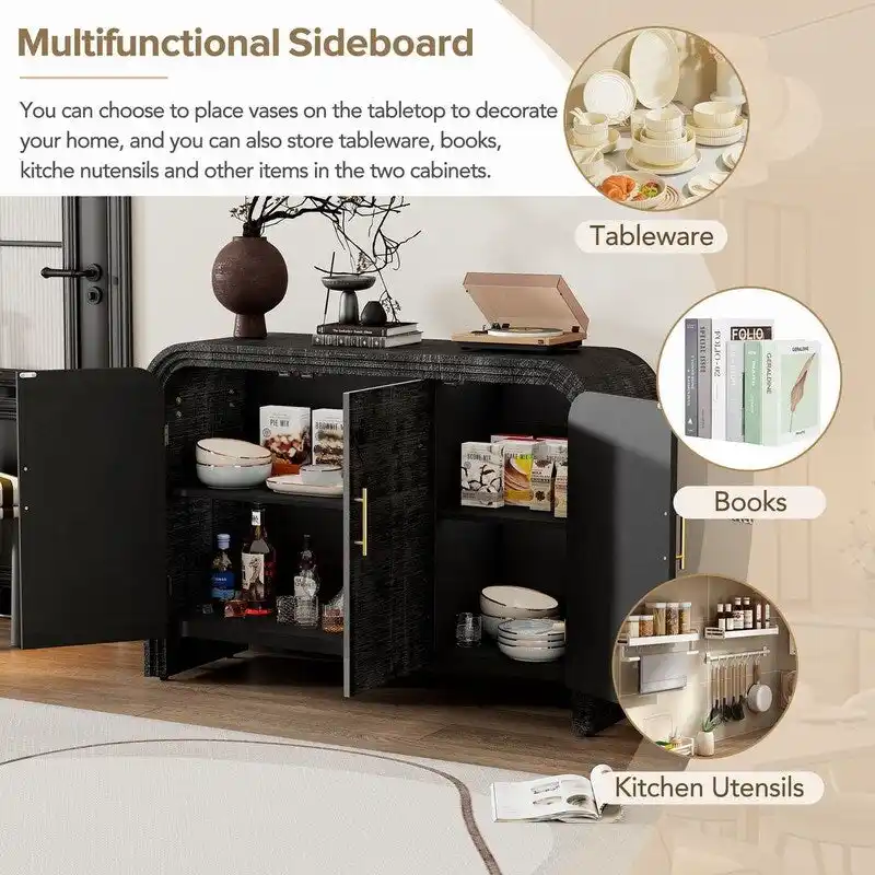 47.2W Sideboard with Gold Handles and Adjustable Dividers - N/A