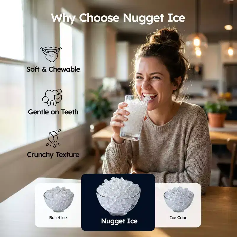 Simzlife 33 Lbs. Nugget Ice Maker Countertop , 5mins Fast Ice Making, Quiet Operation & Self-Cleaning, Black
