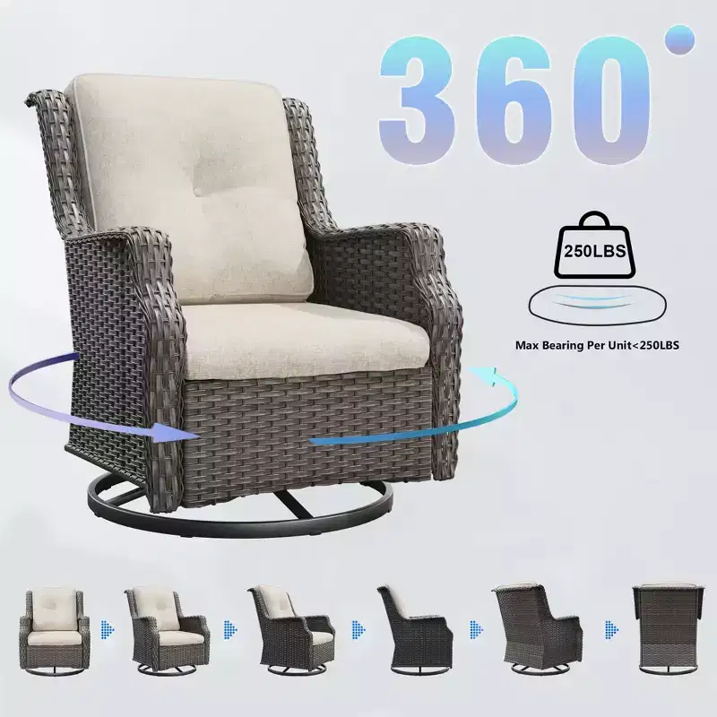 Bestier Patio Wicker Glider Swivel Chairs with Padded Cushion, Outdoor PE Rattan Rocking Chair with Ergonomic High Back for Garden, Porch, Backyard
