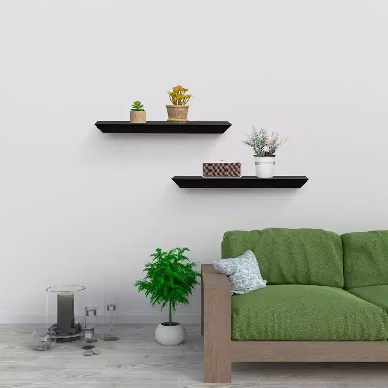 18.11 Black Floating Shelf C invisible-bracket wood wall mount, perfect bathroom/bedroom/kitchen dcor or book/plant display, easy install.