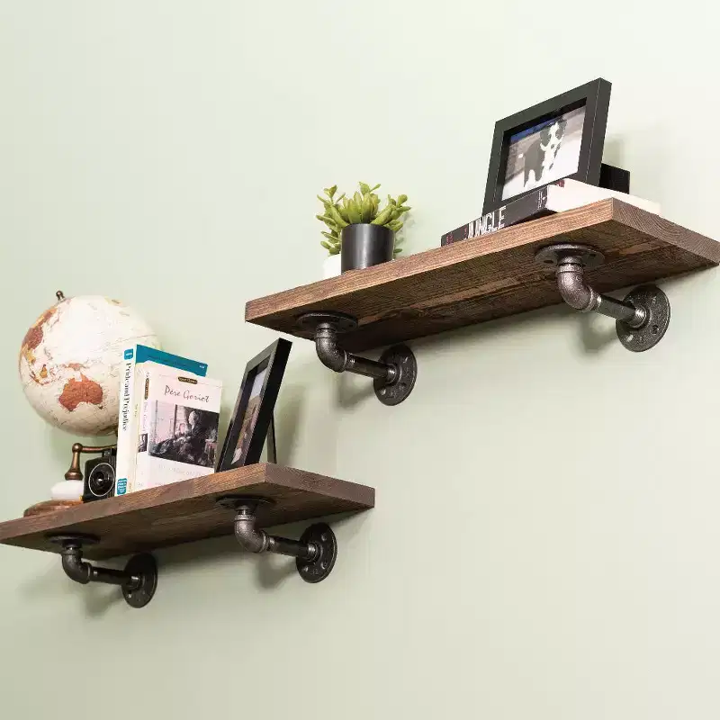 Industrial Pipe Wall Shelves with L-Shaped Brackets - Sunset Brown, 24