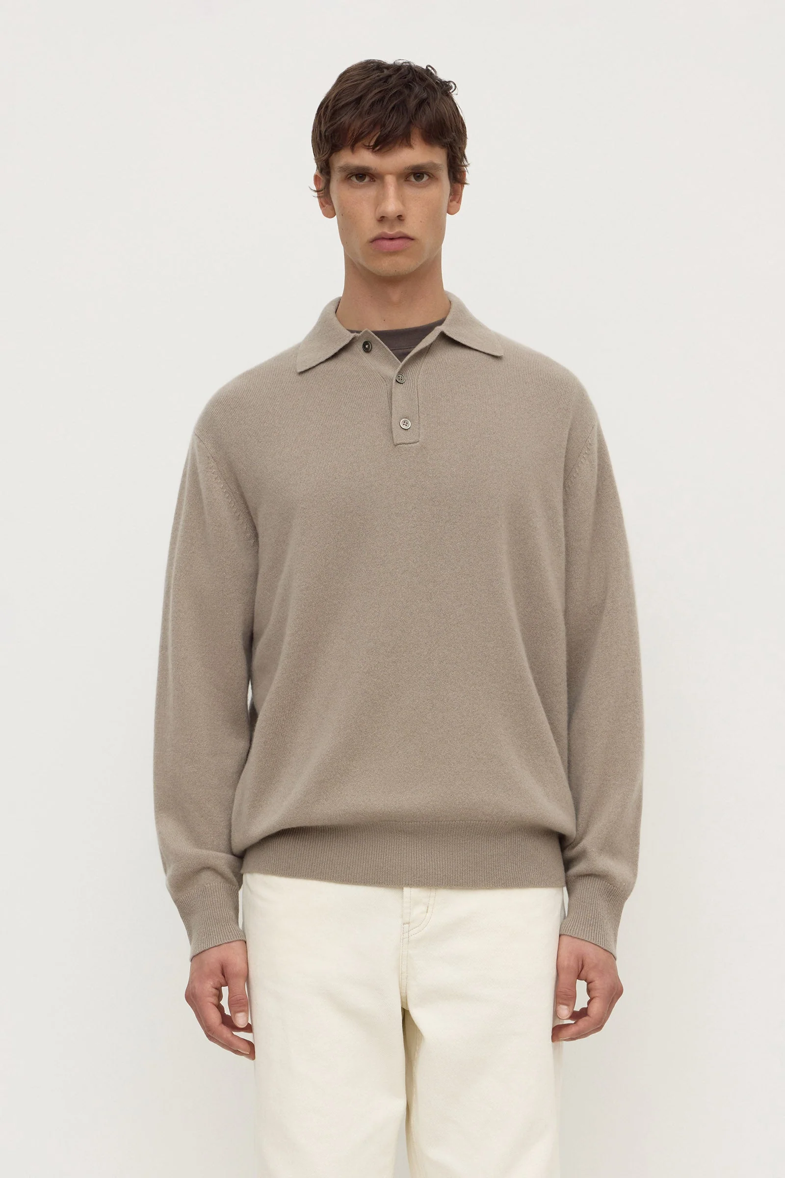 Ash Grey Cashmere Polo Knit