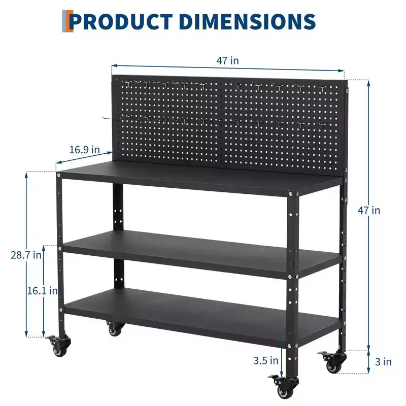 Workbench with Pegboard, Steel Frame Work Table with Storage Shelves for Garage & Workshop